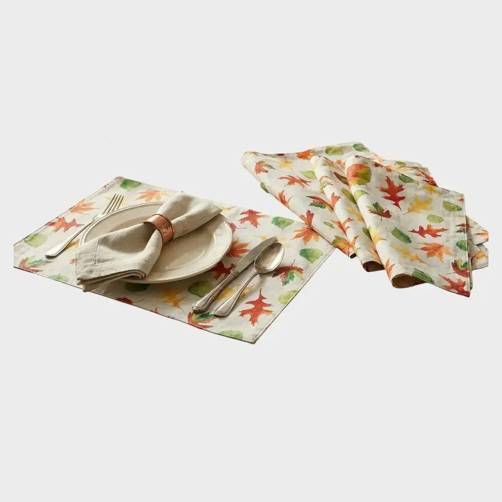 Lot of 4 Fall Leaves Rectangle Fabric Placemats NWT 12